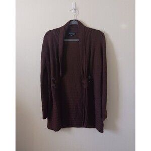 Fortune+Ivy Cardigan Sweater Button Open Front Knit‎ Brown Size S